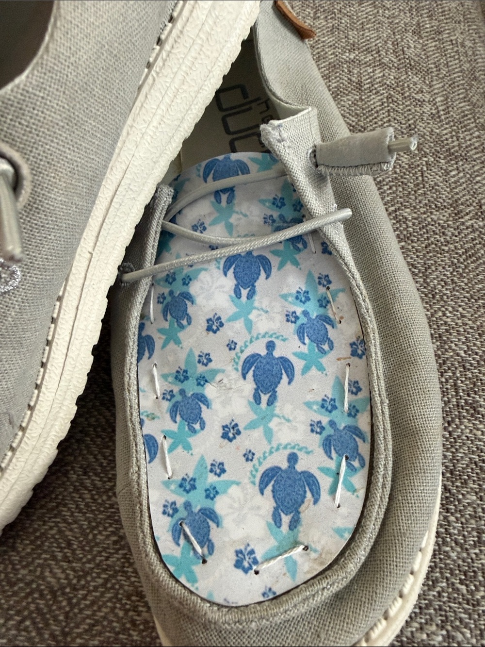 Hey Dude Custom Woman’s Shoes - Gray with Blue Turtle Insole - Picture 8 of 8
